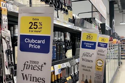 Tesco supermarket aisle wine clubcard offer