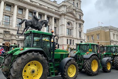 Tractors parked next to Cenotaph on London, in Farmers protest