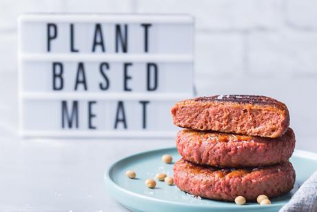 Burgers made from plant based meat, food reducing carbon footprint