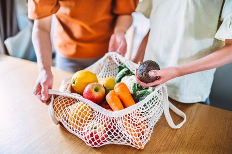 fruit and veg in cloth bag - getty