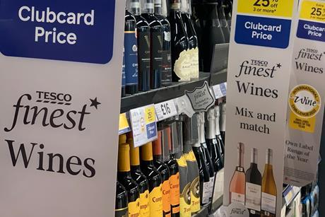 Tesco supermarket aisle wine clubcard offer