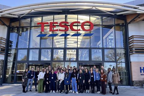 Tesco - Representatives from companies joining third latest cohort of the Tesco Accelerator programme stand outside Tesco HQ in Welwyn Garden City, Herts.