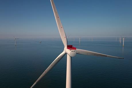 Close up of turbine at Race Bank offshore wind farm