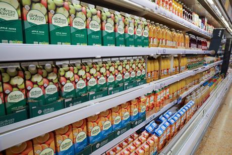 apple orange juice aisle shelf Tesco