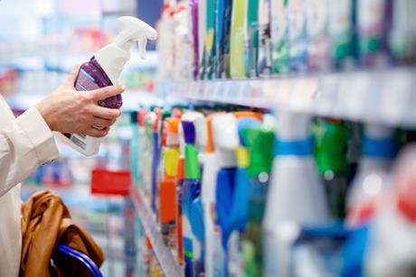 shopper household cleaning supermarket aisle