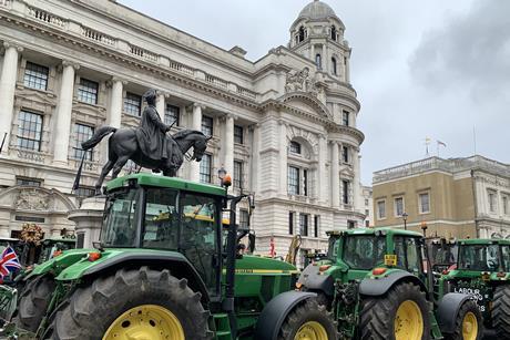 Tractors parked next to Cenotaph on London, in Farmers protest