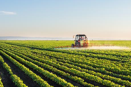 farming field tractor spraying crops