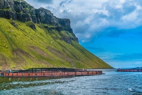 almon fish farm pools in the see lochs near Portree, Sound of Raasay, Isle of Skyue, Highlands of Scotland