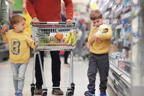 supermarket shopper aisle kids family children healthy fruit trolley