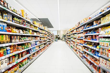 Supermarket aisle shelves
