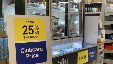 Tesco supermarket aisle wine clubcard offer