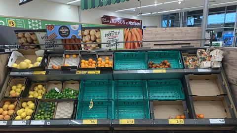 Morrisons empty fruit and veg aisle