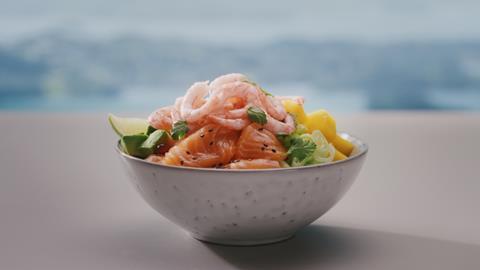 Norwegian salmon and cold-water prawns poke bowl