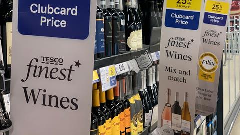 Tesco supermarket aisle wine clubcard offer