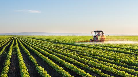 farming field tractor spraying crops