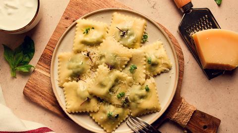 Ravioli with spinach and cheese, vegetarian food Getty