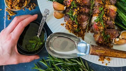 Welsh - Crusted lamb with baby greens  and saffron potatoes 2