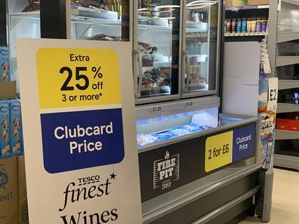 Tesco supermarket aisle wine clubcard offer