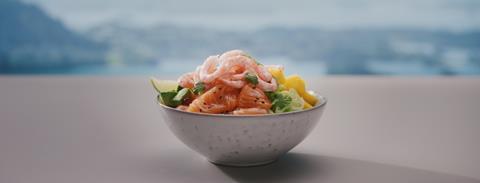 Norwegian salmon and cold-water prawns poke bowl