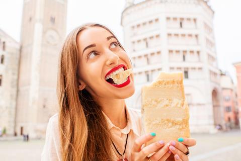 woman eating cheese