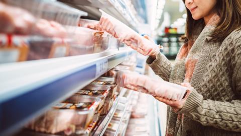 supermarket shopper chicken meat poultry compare aisle