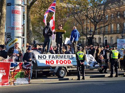 Farming protest in London on the day the Budget announcement