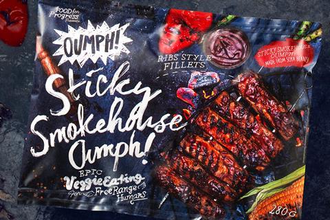 Oumph Sticky Smokehouse packshot with ingredients