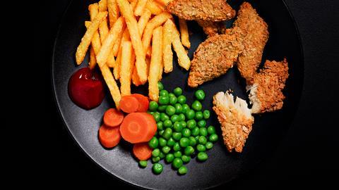 This isn's chicken Goujons plate vegan meal