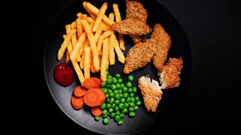 This isn's chicken Goujons plate vegan meal