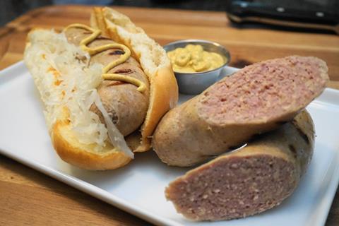 A pork sausage blended with Better Meat Co plant protein