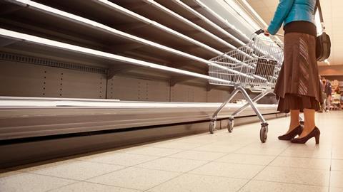 supermaket shortage empty shelves aisle