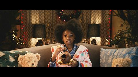 Tesco Christmas Ad - Girl With Free From Chocolate Smash Bauble