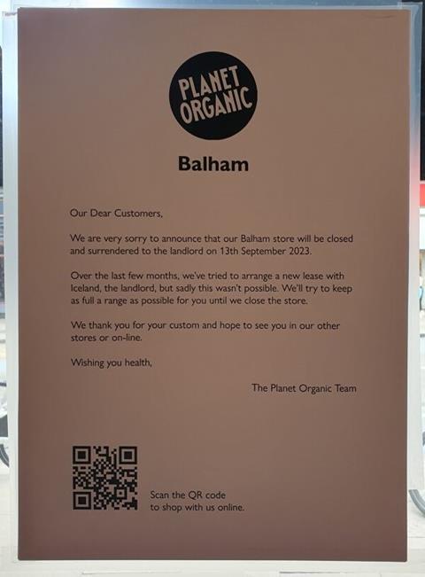 Planet Organic Balham, sign