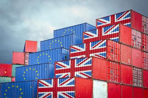 Brexit shipping container supply chain eu uk flag