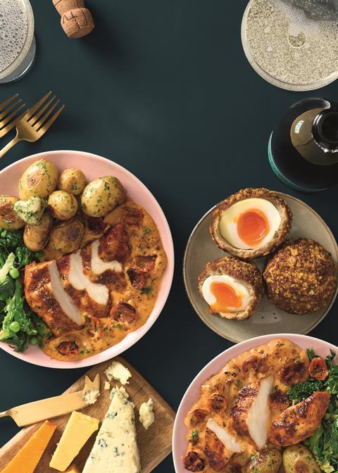 Asda marry me chicken, scotch egg, cheeseboard