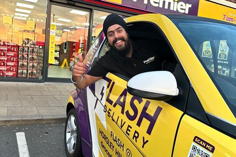 Flash rapid delivery car outside Premier store