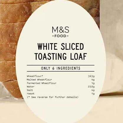 M&S Only 4 Ingredients White Sliced Toasting Loaf updated packaging