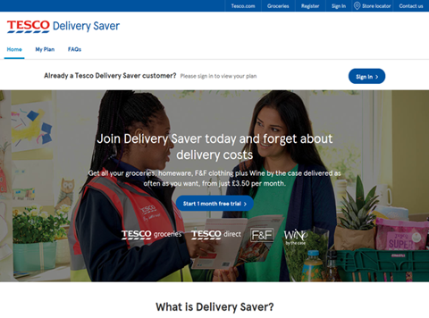 tesco delivery saver website