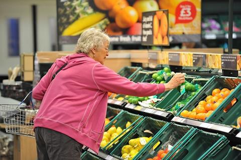 Tesco elderly shopper fruit veg