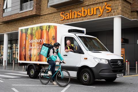 Deliveroo rider and Sainsburys Groceries Online driver