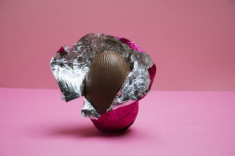 Easter egg half unwrapped