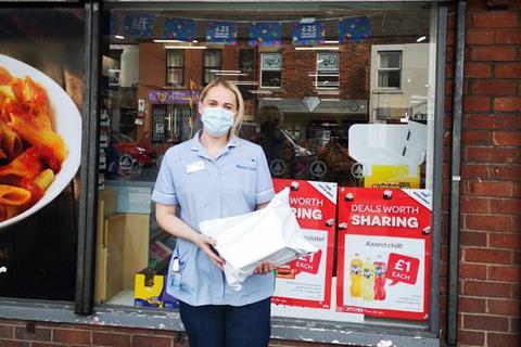 Marie Curie Nurse Flora Snape collecting PPE from SPAR Leyland