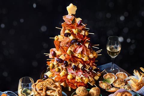 M&S Christmas Party Food ft Hot Honey Halloumi in Blankets, £5.50 and Build Your Own Charcuter-Tree, £25