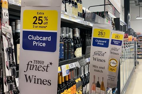 Tesco supermarket aisle wine clubcard offer