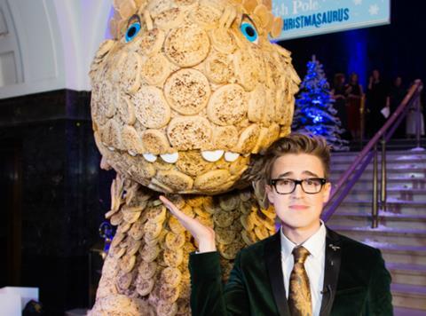 Tom Fletcher and Warburtons crumpets dinosaur