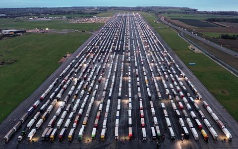 ONE USE Hauliers wait at Manston Airport lorry park amid earlier Brexit disruption in December 2020 GettyImages-1230261076