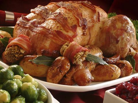 turkey at christmas dinner table
