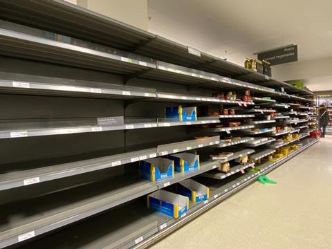 empty shelves waitrose pasta aisle