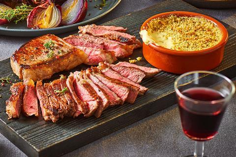 Tesco Finest Sirloin Steak with Cheese Fondue and a Pecorino and Rosemary Crumb