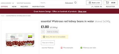 Waitrose kidney beans mutlipack screenshot